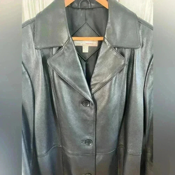 VALERIE STEVENS| Y2K black 100%leather blazer jacket button closure pockets|M - Picture 6 of 16